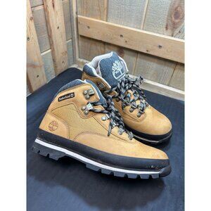 Timberland Euro Hiker Boots Mens Size 8 Wheat Yellow Leather Lace-Up Durable Out